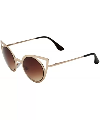 Womens Fashion Round Metal Cut Out Cat Eye Sunglasses - Gold - Brown - CU12DEL3ZM3 $17.56 Cat Eye