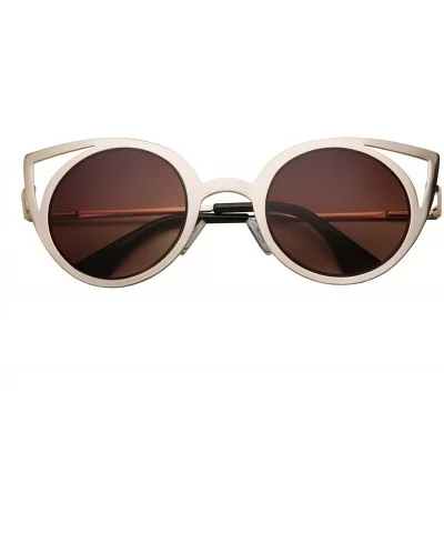 Womens Fashion Round Metal Cut Out Cat Eye Sunglasses - Gold - Brown - CU12DEL3ZM3 $17.56 Cat Eye