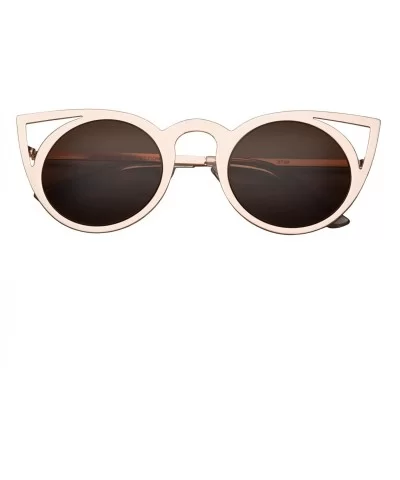 Womens Fashion Round Metal Cut Out Cat Eye Sunglasses - Gold - Brown - CU12DEL3ZM3 $17.56 Cat Eye