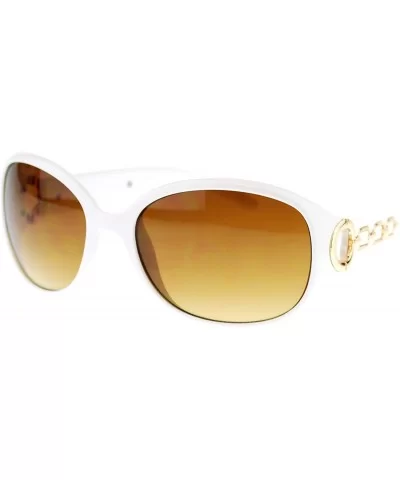 Metal Chain Thick Plastic Round Oval Womens Designer Fashion Sunglasses - White Gold - C811OL5TUSP $13.10 Oval