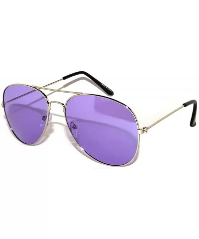 Classic Aviator Colored Lens Sunglasses Colorful Metal Frame - Purple_lens_silver_frame - CI124Y3SFUH $12.01 Aviator