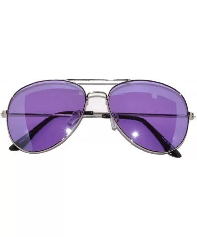 Classic Aviator Colored Lens Sunglasses Colorful Metal Frame - Purple_lens_silver_frame - CI124Y3SFUH $12.01 Aviator