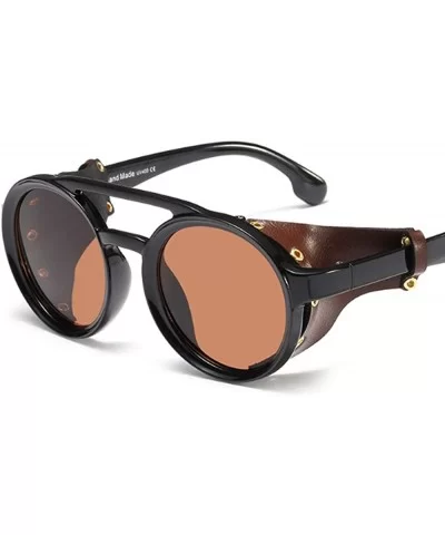 Round Punk Sunglasses-Trendy Stud Glasses Men and Women Sunglasses - C3 Bright Black / Full Tea - C01908GC3QQ $33.63 Round