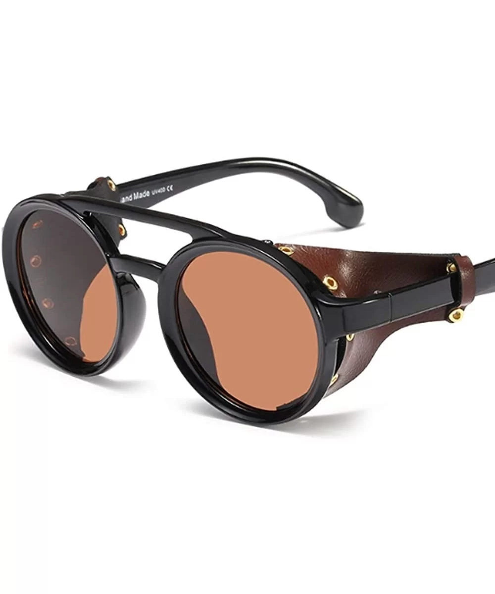 Round Punk Sunglasses-Trendy Stud Glasses Men and Women Sunglasses - C3 Bright Black / Full Tea - C01908GC3QQ $33.63 Round