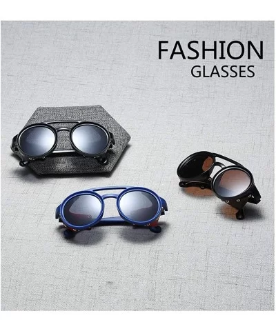 Round Punk Sunglasses-Trendy Stud Glasses Men and Women Sunglasses - C3 Bright Black / Full Tea - C01908GC3QQ $33.63 Round