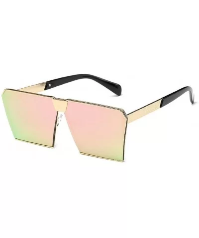 Oversized Square Sunglasses Metal Frame Flat Top Sunglasses - Pink - C5184RMW6O9 $13.31 Oversized