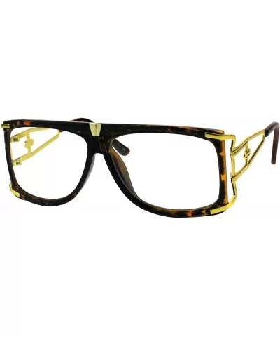 Mens Flat Top Nerdy Hip Hop Rapper Luxury Art Deco Clear Lens Eye Glasses - Tortoise Gold - CQ18EKYYK55 $17.56 Rectangular