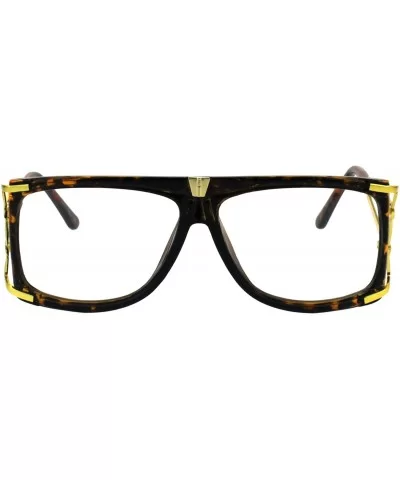 Mens Flat Top Nerdy Hip Hop Rapper Luxury Art Deco Clear Lens Eye Glasses - Tortoise Gold - CQ18EKYYK55 $17.56 Rectangular