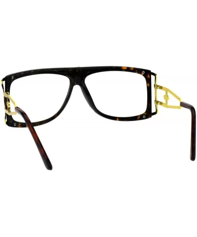 Mens Flat Top Nerdy Hip Hop Rapper Luxury Art Deco Clear Lens Eye Glasses - Tortoise Gold - CQ18EKYYK55 $17.56 Rectangular