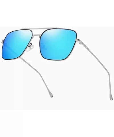 2019 New Fashion Myopia Polarized Lens Blue Sunglasses Men Full Frame Square Double beam Sun Glasses Male Goggles - CR18AIY6D...