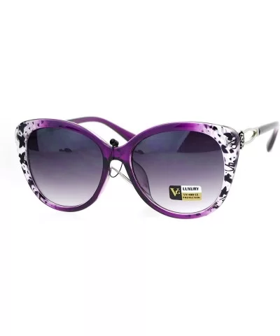 Womens Fashion Sunglasses Elegant Rose Design Butterfly Frame UV 400 - Purple (Smoke) - C0186OUX6MW $16.72 Butterfly