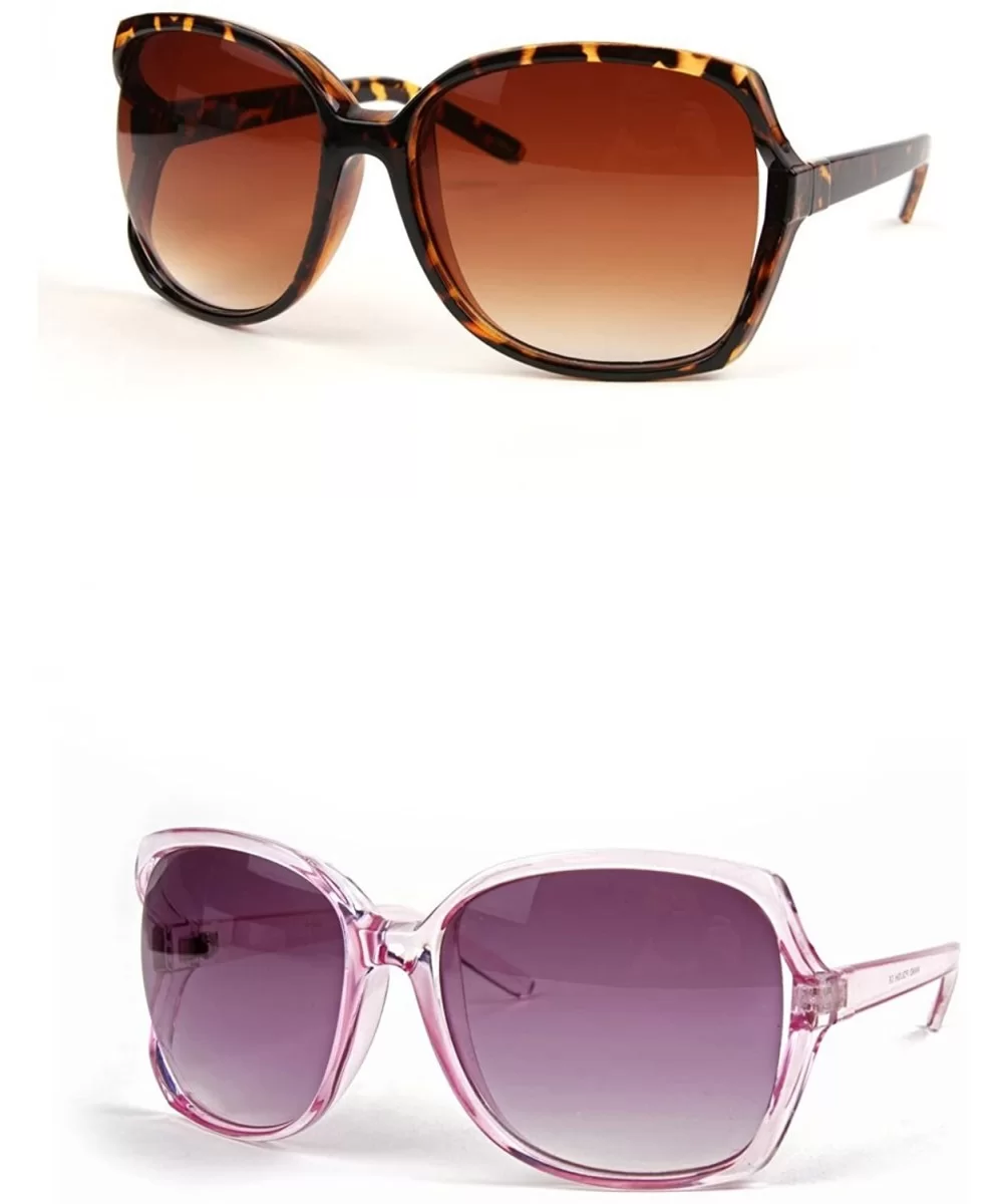 Retro Vintage Oversize Sunglasses P2143 - 2 Pcs Clearpink/Gradientsmoke & Tortoise/Gradientbrown - CH11WV5BXQT $20.90 Oversized