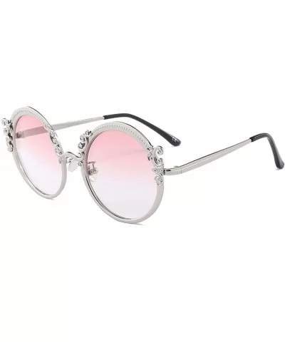 Steampunk Round Sunglasses Women Men Gold Frame Vintage Sun Glasses Ladies - Silver Pink - CY18W7HNHTT $46.14 Oversized