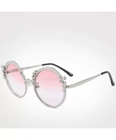 Steampunk Round Sunglasses Women Men Gold Frame Vintage Sun Glasses Ladies - Silver Pink - CY18W7HNHTT $46.14 Oversized