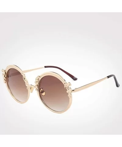 Steampunk Round Sunglasses Women Men Gold Frame Vintage Sun Glasses Ladies - Silver Pink - CY18W7HNHTT $46.14 Oversized