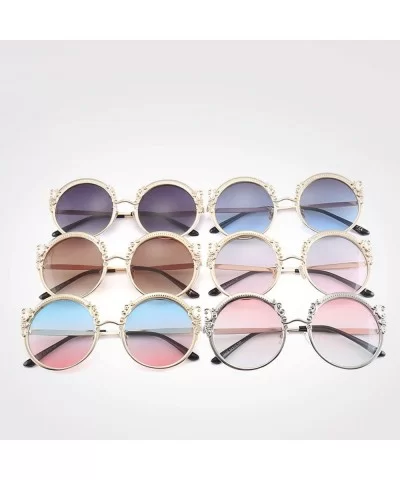 Steampunk Round Sunglasses Women Men Gold Frame Vintage Sun Glasses Ladies - Silver Pink - CY18W7HNHTT $46.14 Oversized