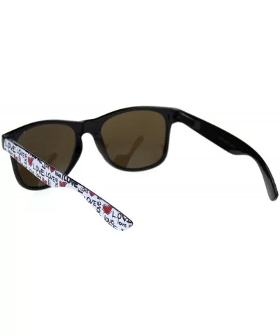 Love Heart Print Arm Hipster Black Horn Rim Sunglasses - Shiny Black White Arm Brown Lens - C418RT8024Z $11.80 Rectangular