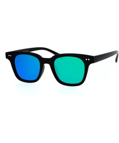 Mirrored Flat Lens Sunglasses Square Horn Rimmed Retro Trendy Shades UV400 - Black (Green Mirror) - CR186ZEAZCR $15.24 Square