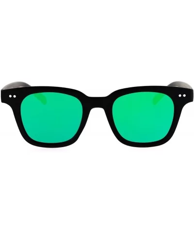 Mirrored Flat Lens Sunglasses Square Horn Rimmed Retro Trendy Shades UV400 - Black (Green Mirror) - CR186ZEAZCR $15.24 Square