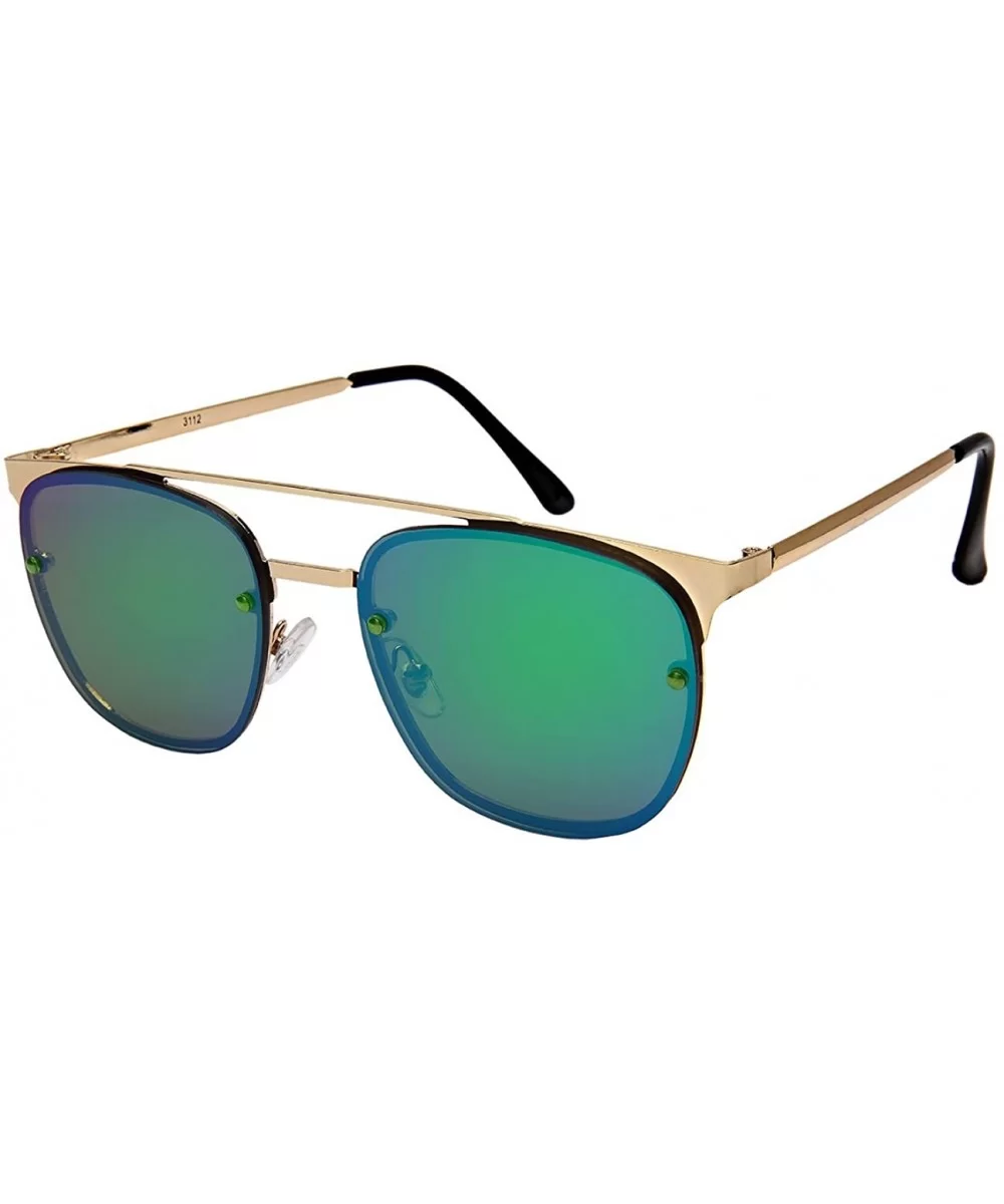 Horned Rimmed Sunnies with Colored Mirror Lens 3112-FLREV - Gold - CD184Y0IL64 $11.45 Rectangular