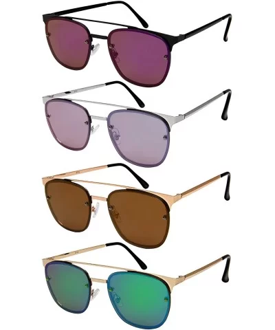 Horned Rimmed Sunnies with Colored Mirror Lens 3112-FLREV - Gold - CD184Y0IL64 $11.45 Rectangular