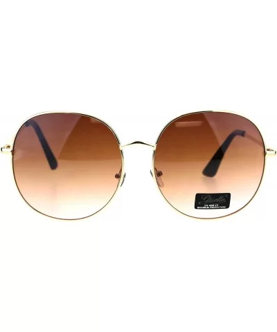 Womens Luxury Designer Oversize Round Metal Rim Gradient Sunglasses - Gold Brown Pink - CT18EQ89LWG $12.86 Rectangular