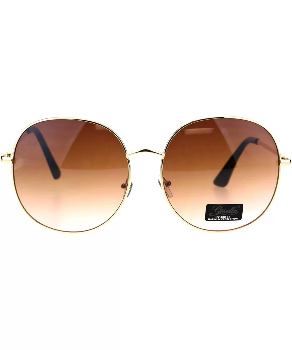 Womens Luxury Designer Oversize Round Metal Rim Gradient Sunglasses - Gold Brown Pink - CT18EQ89LWG $12.86 Rectangular