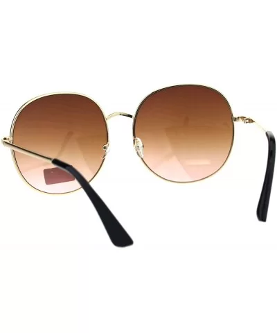 Womens Luxury Designer Oversize Round Metal Rim Gradient Sunglasses - Gold Brown Pink - CT18EQ89LWG $12.86 Rectangular