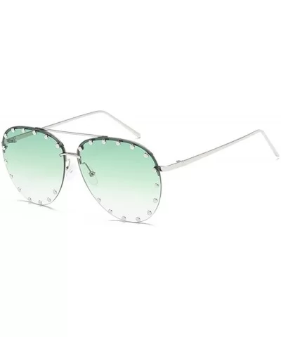 Male and female half frame fashion sunglasses retro rivet sunglasses - Green - C918EWXHA39 $15.08 Semi-rimless