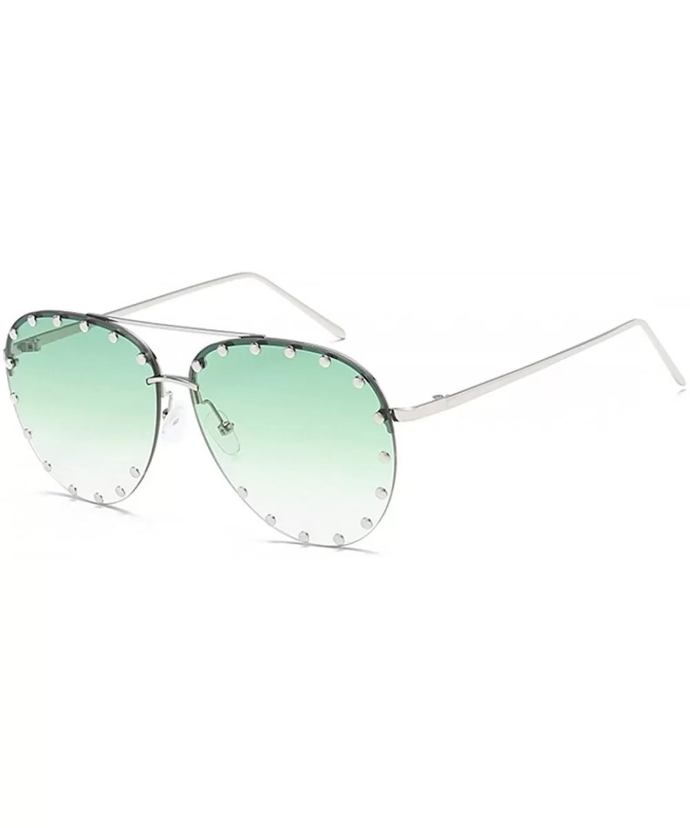 Male and female half frame fashion sunglasses retro rivet sunglasses - Green - C918EWXHA39 $15.08 Semi-rimless