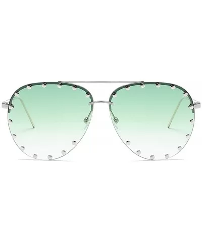 Male and female half frame fashion sunglasses retro rivet sunglasses - Green - C918EWXHA39 $15.08 Semi-rimless