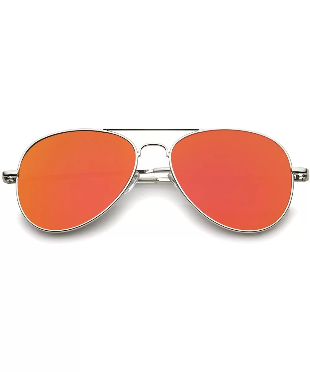 Small Full Metal Color Mirror Teardrop Flat Lens Aviator Sunglasses 56mm - Silver / Orange Mirror - C612K5F94CB $14.36 Aviator