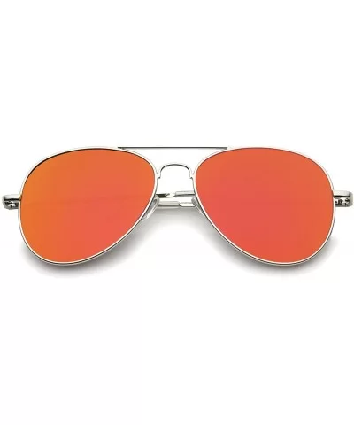 Small Full Metal Color Mirror Teardrop Flat Lens Aviator Sunglasses 56mm - Silver / Orange Mirror - C612K5F94CB $14.36 Aviator