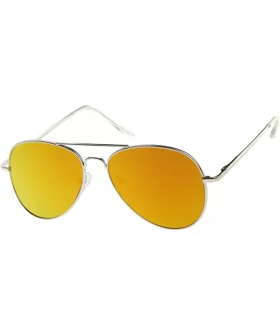 Small Full Metal Color Mirror Teardrop Flat Lens Aviator Sunglasses 56mm - Silver / Orange Mirror - C612K5F94CB $14.36 Aviator