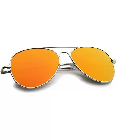 Small Full Metal Color Mirror Teardrop Flat Lens Aviator Sunglasses 56mm - Silver / Orange Mirror - C612K5F94CB $14.36 Aviator