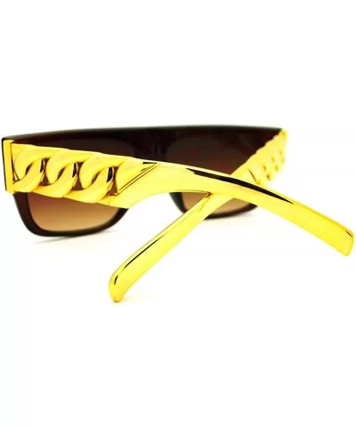 Thick Gold Chain Designer Celebrity Sunglasses Bold Square Plastic Frame - Brown - CM11GAXY6P7 $12.94 Oversized