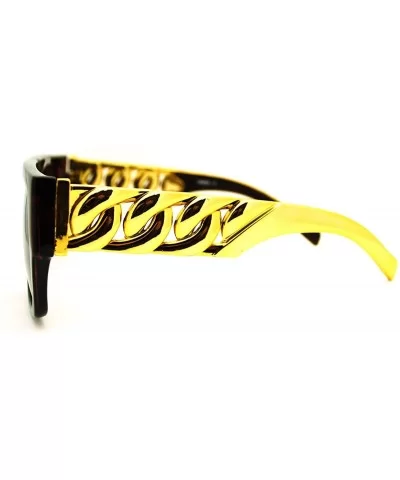 Thick Gold Chain Designer Celebrity Sunglasses Bold Square Plastic Frame - Brown - CM11GAXY6P7 $12.94 Oversized