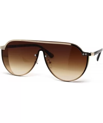 Flat Top Shield Large Racer Exposed Lens Metal Sunglasses - Gold Tortoise Brown - CD193GSX8HG $20.71 Shield