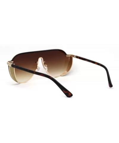 Flat Top Shield Large Racer Exposed Lens Metal Sunglasses - Gold Tortoise Brown - CD193GSX8HG $20.71 Shield