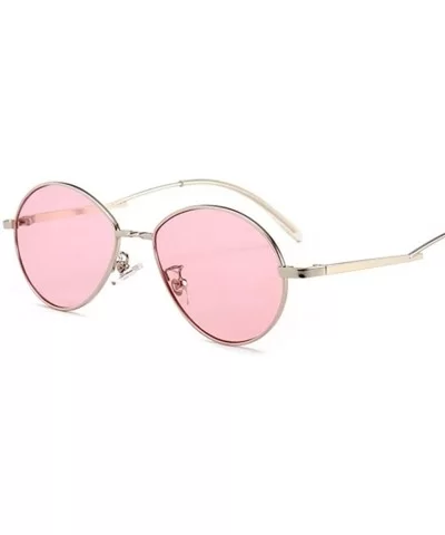 Women Candy Colors Small Oval Sunglasses Metal Frame Female Sun Glasses Clear Pink Lens Shades UV400 - Pink - CC199907TER $14...