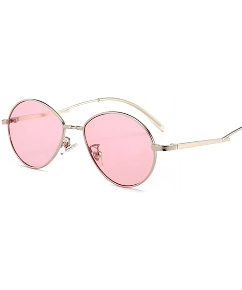 Women Candy Colors Small Oval Sunglasses Metal Frame Female Sun Glasses Clear Pink Lens Shades UV400 - Pink - CC199907TER $14...