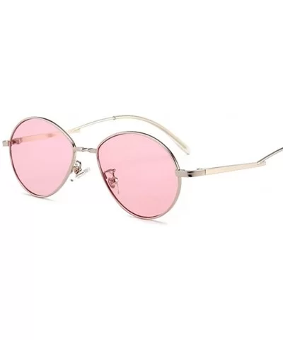 Women Candy Colors Small Oval Sunglasses Metal Frame Female Sun Glasses Clear Pink Lens Shades UV400 - Pink - CC199907TER $14...