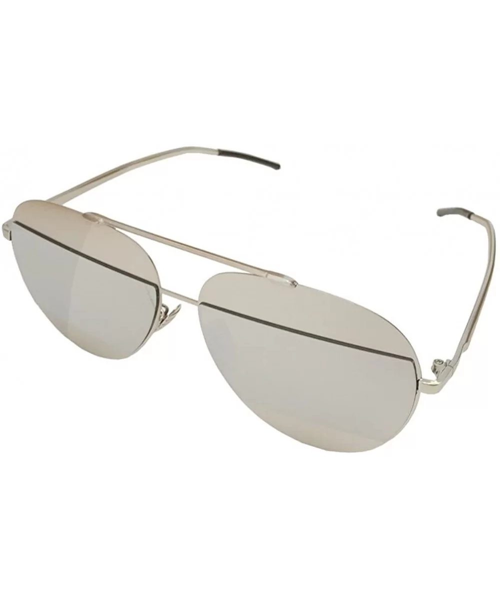 90s Sunglasses Aviators Style Gold Frame Rectangle Mirror Lens 55mm - Silver/Silver - CL12FU83M6H $24.28 Aviator