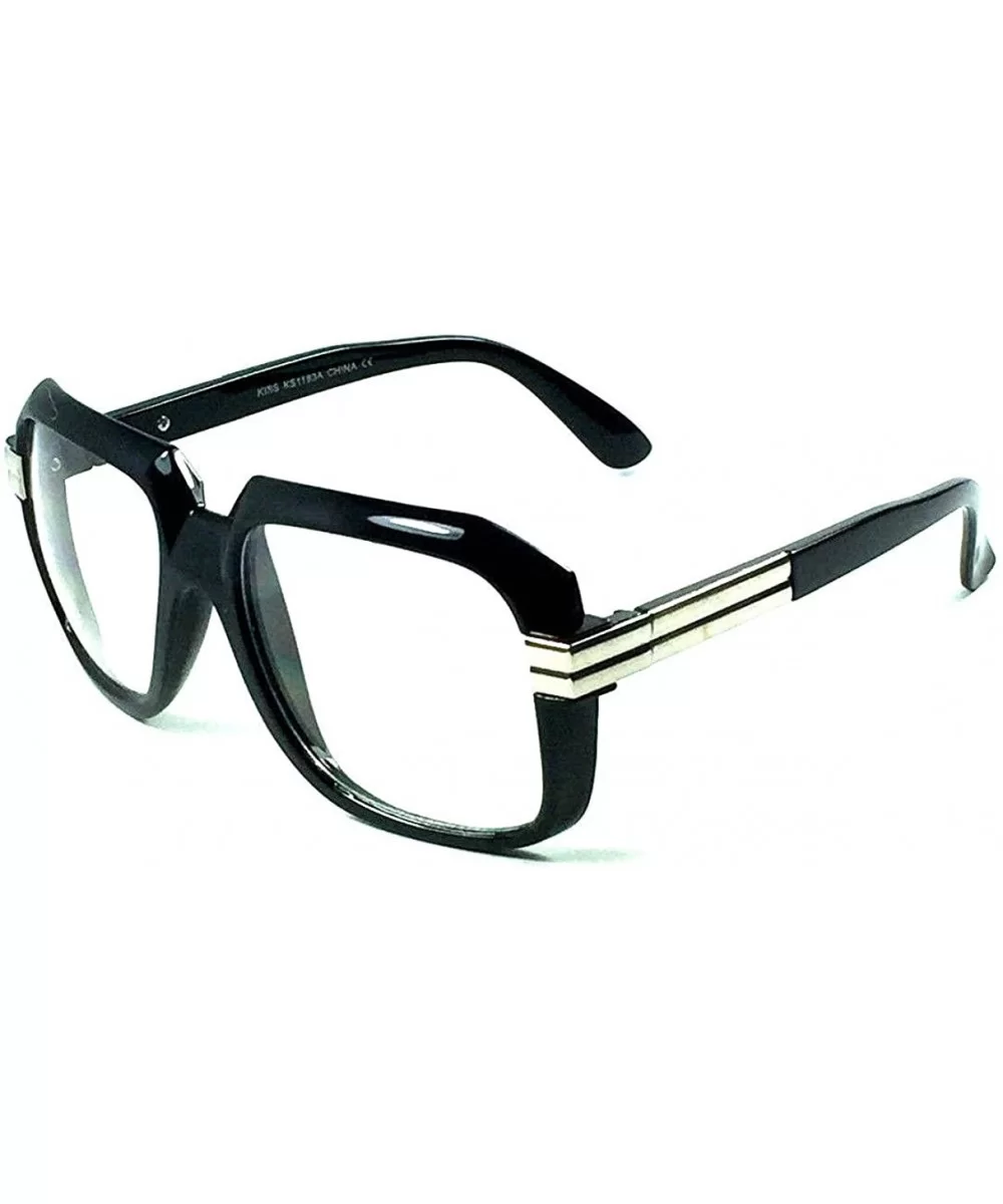 Gazelle Emcee Oversized Square Sunglasses w/Clear Lenses - Black & Silver Frame - CS17YCM0LN0 $13.70 Oversized