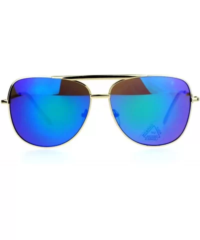 Mirrored Mirror Lens Retro Large Rectangular Pilot Sunglasses - Gold Teal - C7129O84CGD $12.41 Rectangular