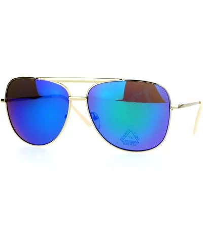 Mirrored Mirror Lens Retro Large Rectangular Pilot Sunglasses - Gold Teal - C7129O84CGD $12.41 Rectangular