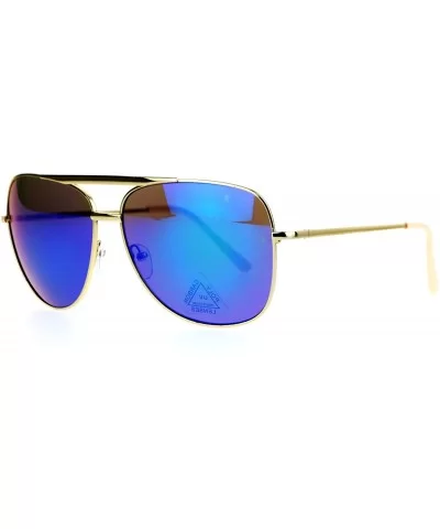 Mirrored Mirror Lens Retro Large Rectangular Pilot Sunglasses - Gold Teal - C7129O84CGD $12.41 Rectangular