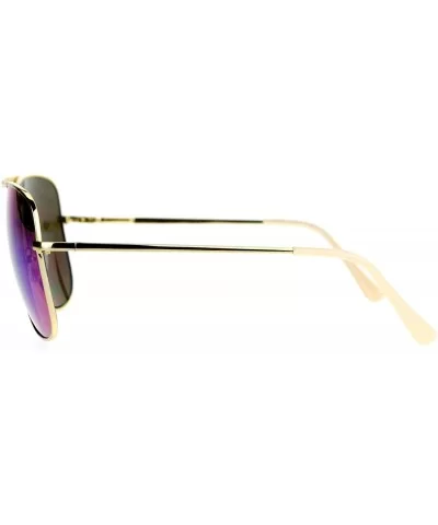 Mirrored Mirror Lens Retro Large Rectangular Pilot Sunglasses - Gold Teal - C7129O84CGD $12.41 Rectangular