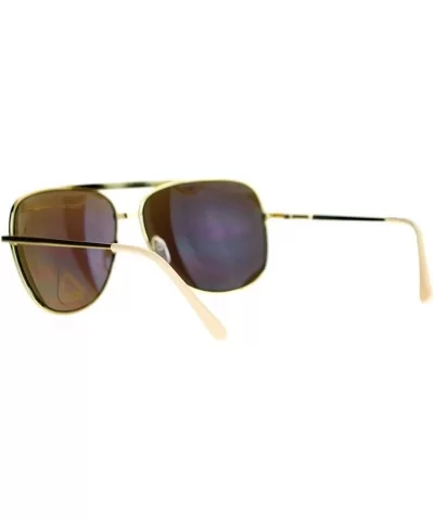 Mirrored Mirror Lens Retro Large Rectangular Pilot Sunglasses - Gold Teal - C7129O84CGD $12.41 Rectangular