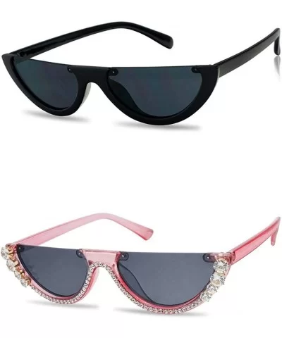 2-PACK Small Narrow Half Moon Oval Cat Eye 90's Sunglasses - Crystal Pink - Glossy Black (2-pack) - CR18Q875LIG $44.17 Rimless